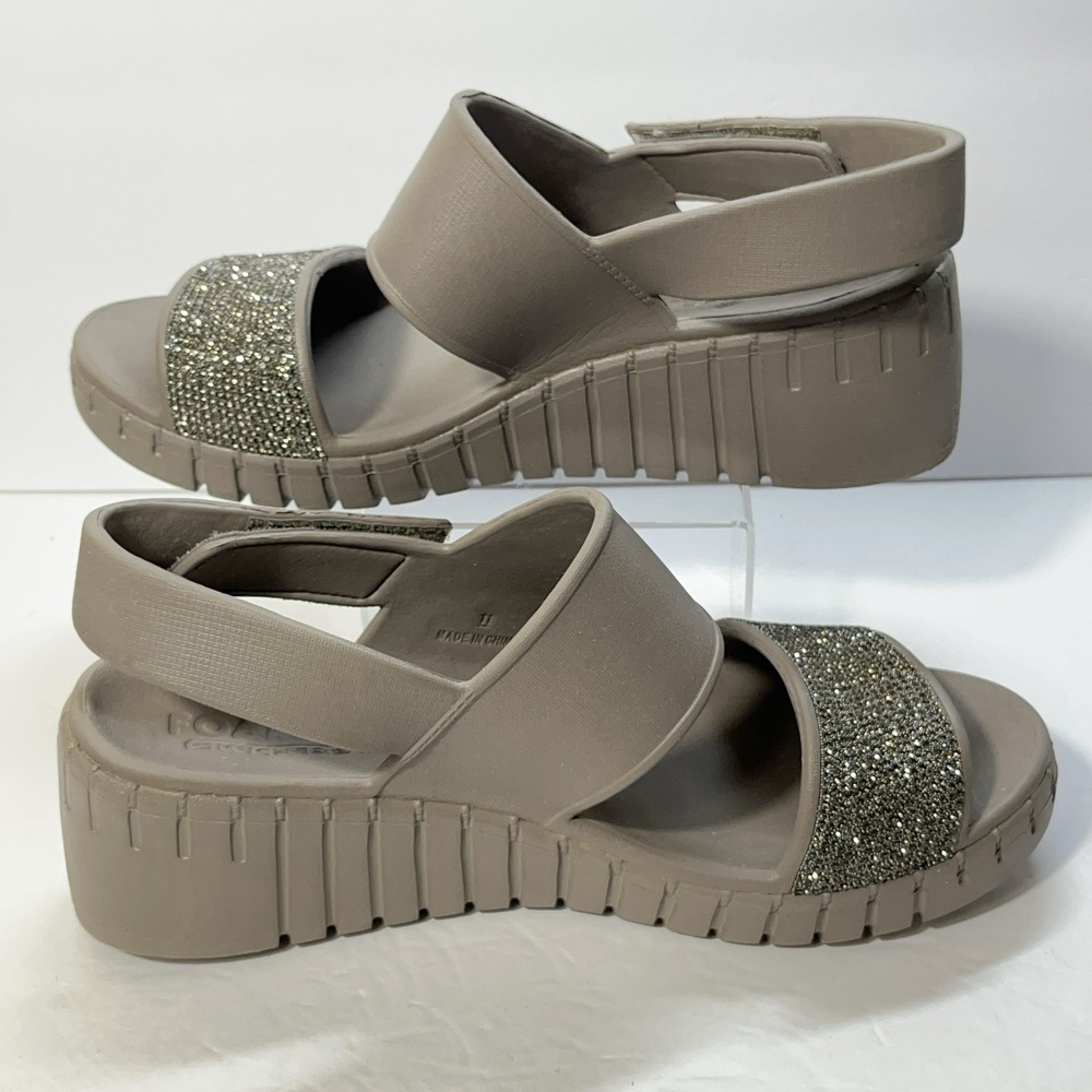 Skechers Foamies Womens Sandals Pier Ave Dark Taupe Wedge Rhinestones Bling 11M - Picture 4 of 13